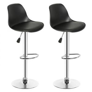Lot de 2 Tabouret de Bar en PU-MENGDA-Tabourets Bar Moderne Chaise Haute-Rotatif sur 360&deg;-R&eacute;glable en Hauteur-Avec Dossier-Noir