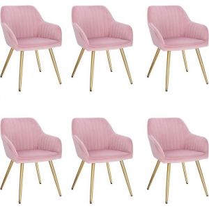 6x Chaises de Salle à Manger avec Dossier et Accoudoir Chaise de Cuisine en Velours Fauteuil Scandinave Rose 1024BY-6