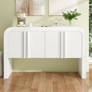 Buffet Bahut à Angle Arrondi avec Portes，Design ModerneCommode 120cm avec Portes Magnétiquespour CuisineSalonMaisonBlanc