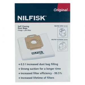 Sacs pour Aspirateur - NILFISK - KING - 4 Sacs + Pr&eacute;-filtre - Accessoire dorigine - Filtre