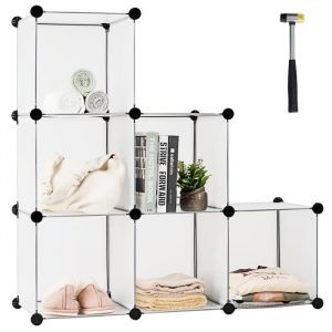 COSTWAY 6 Cubes Étagère Rangement Modulaire Étagère Modulable Connecteurs ABS et Marteau pour Salon Chambre Bureau