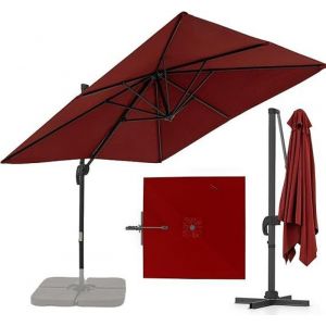 Parasol de Jardin Extérieur - RELAX4LIFE - Base en Croix - 8 Baleines - 5 Angles Réglables - Parasol Déporté 24X24M - Rouge