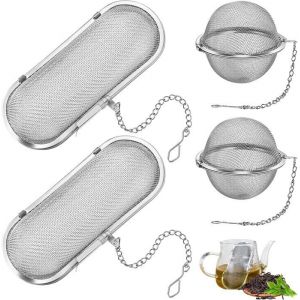 Lot de 4 passoires &agrave; &eacute;pices en acier inoxydable 304 passoires &agrave; &eacute;pices r&eacute;utilisables boule &agrave; &eacute;pices avec cha&icirc;ne vrac et &eacute;pices