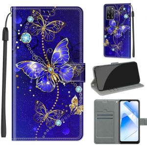 Etui pour Oppo A16/A55 5G/A54 4G 6.52 Housse Etui [Papillon dor bleu] PU Portefeuille Housse Téléphone Flip étui DKCHD1