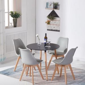 H.J WEDOO Ensemble Ronde table à Manger de 2 à 4 personnes Cuisine Scandinave en Pieds en Bois+4 Gris chaises scandinaves 54*54*82cm