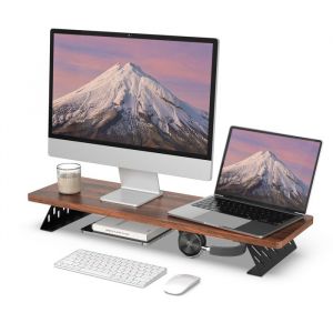 Fenge Réhausseur dÉcran dOrdinateur Dual Support de Moniteur Pour PC TV Imprimante 80×235×10cm Charge de 25KG Marron