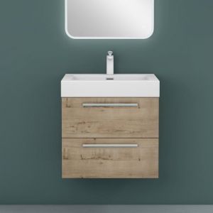 Mai & Mai® Meuble de Salle de Bain Chêne Clair 60cm Meuble sous Vasque Quadratto Meuble Suspendu avec Vasque