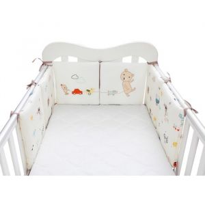 Tour de Lit Bb  - Pare-choc 6 Pices 30x30cm en Coton Mlang - Beige Ours nuage TOUR DE LIT BEBE