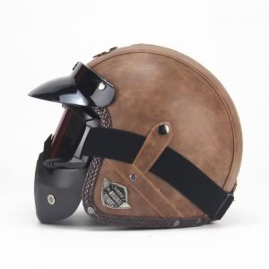 Casque Jet de Marque Casque vélo Demi-Jet Helmet Scooter Biker Casque de Moto rétro Adulte mixteMarron mat