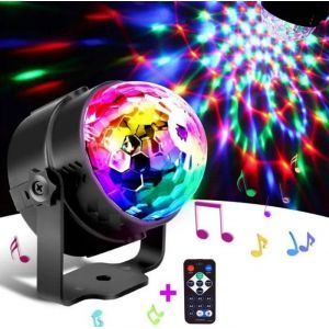 Lampe de Scène Jeux de lumière Soirée Boule à Facette à Telécommande LED Disco Eclairage DJ spot Soirée Mini Projecteur Noël