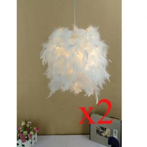 Suspension luminaire contemporain plumes - WOTTES - UNI 2 Pack - Blanc - Fer Forgé - E27