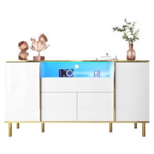 Buffet commode noire brillante avec 1 tiroir commode commode de chambre buffet noir brillant 150 L x 40 B x 80H cm Blanc