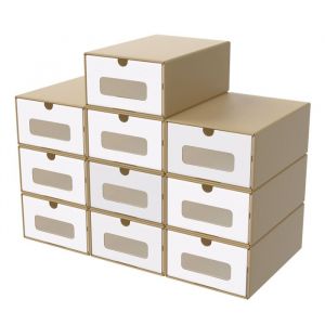 Aufun Bo&icirc;te de rangement &agrave; tiroir lot de 10 avec fen&ecirc;tre et tiroir bo&icirc;te &agrave; chaussures carton kraft 345 x 235 x 135 cm