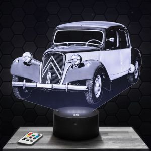 Lampe 3D - Citroen Traction - Jouet Miniature Cadeau Citroen Traction - Veilleuse Led Tactile avec socle au choix et t&eacute;l&eacute;commande