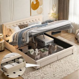 Lit 160x200 cm avec 2 tiroir Lit coffre 160x200 cm avec sommier à lattes Lit adulte 160x200 cm Rangement Tissu en velours