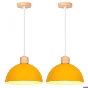 iDEGU 2pcs Moderne Suspension Luminaire Lustre Industriel en Bois Métal Designe en Demi - cercle Lampe Vintage OrangeØ 25CM
