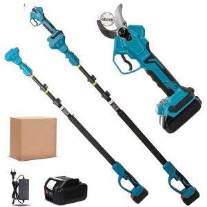 Sécateur Électrique Télescopique 40MM avec 2.8 Mètres Perche Secateur Electrique Sans Fil avec 1 x 5.0Ah Batterie 15000mAh 1000W