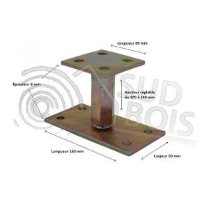 Pied de poteau réglable hauteur H100/140mm - SUD BOIS - Universel galvanisé - Acier