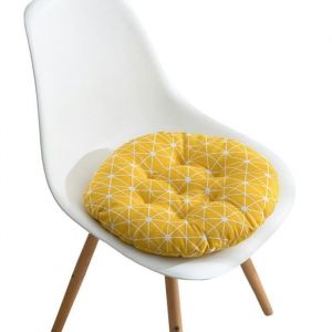 Coussin de Chaise Imprimé Doux Classe Bureau Galette de Chaise 50x50cm Rond-Géométrique Jaune