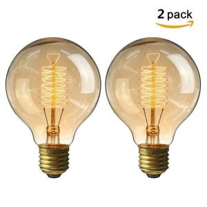 2 Pack E27 Edison Ampoule &agrave; Incandescence Vintage Globe Lampe Filament R&eacute;tro G80 40W 220V Blanc Chaud Id&eacute;al pour D&eacute;coration Luminair