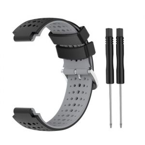 ( noir + gris ) Bracelet montre en silicone avec boucle acier pour Garmin Forerunner 220 230 235 620 630 735XT