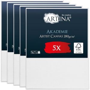 Artina Akademie &ndash; Lot de 5 Ch&acirc;ssis Bois Toile Peinture 80x100 cm &ndash; 2 Fois Peinte au Pr&eacute;alable &ndash; 100% de Coton &ndash; 280 g/m154