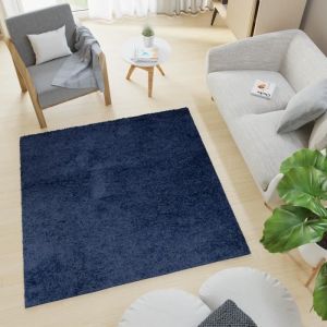 TAPISO Tapis Salon Shaggy Carré Poil Long ESSENCE Bleu Marine Uni Polypropylène Intérieur 120x120