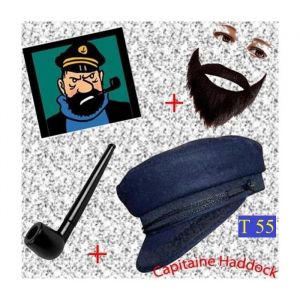 Set capitaine haddock  (Casquette de laine T55 +Pipe+Barbe)