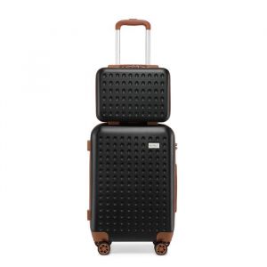 Kono Set de 2 Valises Cabine Rigide Valises de Voyage 55x38x24cm à 4 roulettes + Serrure TSA & Portable Vanity Case Rigide Noir