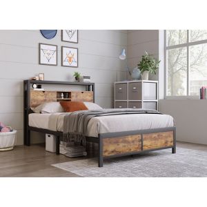 Lit en métal Gutent 90 x 200 cm avec tête de lit de rangement et base en métal lits pour jeunes lits pour adultes，lit industriel