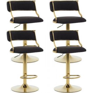 Wahson Tabouret Bar Lot de 4 Tabouret de Bar Réglable en Velours Chaise Haute Bar Pivotant avec Pied Doré pour Ilot Central Noir