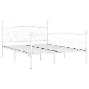 Cadre de lit - 2 personnes - et sommier à lattes Blanc Métal 200x200 cm LL027484