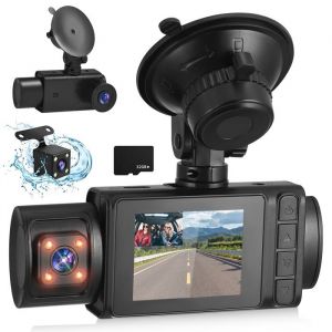 T2 Pro Cam&eacute;ra de Tableau de Bord 3 canaux Avant et arri&egrave;re Int&eacute;rieur Enregistreur vid&eacute;o Cam&eacute;ra de Voiture 1080P avec 4 Lampes