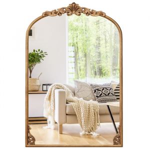 90 x 61 cm Miroir Mural Arqu&eacute; Vintage COSTWAY Miroir Baroque Antique Dor&eacute; Cadre en M&eacute;tal D&eacute;coration Int&eacute;rieure pour Entr&eacute;e Salon