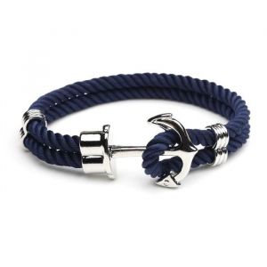 Bracelet Homme Ancre de Bateau Fashion Vintage Personnalité - Bleu marine-Argente - 23cm