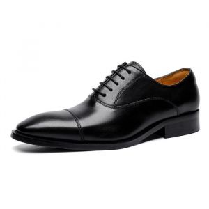 Derby Chaussure Homme Cuir Lacets Mariage Dressing Oxford Business Vernis Brogue Vintage - Noir