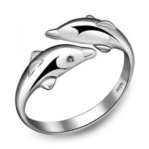 SHARPHY&reg; Bague Femme 925 Argent Deux dauphin Amour bague r&eacute;glable Argent