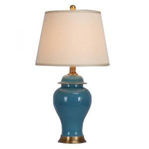 Lampe de Table - Fine Asianliving - Chinoise Turquoise - Porcelaine - Abat-jour en Lin - 40W