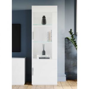 Vitrine droite 2 portes Blanc/Blanc laqué à LEDS - REVE - Blanc - Bois - L 60 x l 47 x H 182 cm - Vitrine