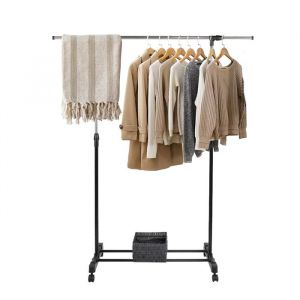 Porte-manteau portable QUIIENCLEE s&eacute;choir &agrave; linge t&eacute;lescopique &agrave; hauteur r&eacute;glable en acier inoxydable noir