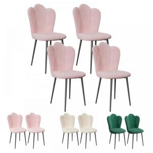 Lot de 4 Chaises de Salle &agrave; Manger en Velours Rose Assise Rembourr&eacute;e Dossier &agrave; P&eacute;tales pour Salle &agrave; Manger Salon Chambre
