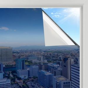 rabbitgoo Film Anti Regard Fenetre Adhesif Effet Miroir sans Tain pour Vitre Papier Miroir Unique Anti UV Bleu-argent 60x200cm