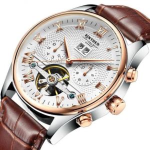 Montre Automatique Squelette Montre Homme Calendrier MéCanique ImperméAble Et Cuir Avec BoîTe Cadeau