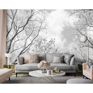 Papier peint mural en soie Motif darbre de vie 3D Noir et blanc 350 x 250 cm Papier Peint Panoramique Pour Salon Chambre Murales