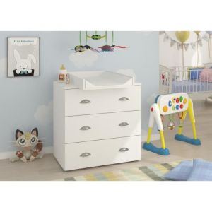 Commode &agrave; langer b&eacute;b&eacute; enfant Blanc Table &agrave; langer + Matelas &agrave; langer amovible 80x718x90cm- 3 Tiroirs MIA