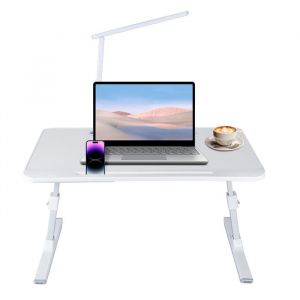 MIPAN.  Support Tablette pour Ordinateur - Avec Pieds R&eacute;glables et Plateau Inclinable + Lumi&egrave;re LED - Support dOrdinateur - Blanc