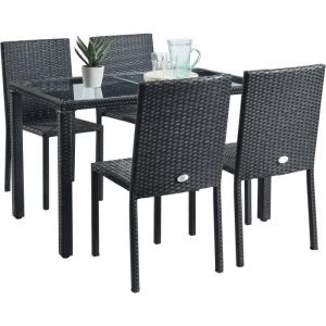 Ensemble repas en r&eacute;sine tress&eacute;e noire - 4 personnes - TABLECHAIRP