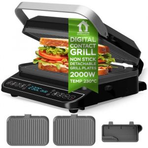 TurboTronic CG900 &ndash; Grill &eacute;lectrique 3-en-1 : gril de contact gaufrier & presse &agrave; panini &ndash; Ouverture 180&deg; &ndash; Sans BPA &ndash; Noir