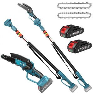 Tron&ccedil;onneuse &Eacute;lectrique 2-en-1 avec Perche T&eacute;lescopique  Scie &agrave; Cha&icirc;ne 6 Pouces + Scie sur Perche &Eacute;lagage et Taille des Arbres