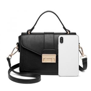 Miss Lulu Sac &agrave; Main Femme 22x9.5x16cm Sac &agrave; Bandouli&egrave;re pour Femme en Cuir Sac &agrave; Rabat Sac Bandouli&egrave;re Sac Design &Eacute;l&eacute;gant Noir